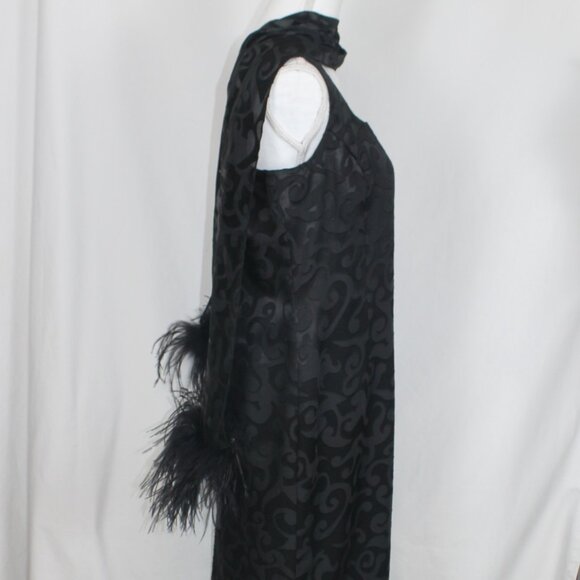 LORI WEIDNER Black Formal Dress Woman Size 14 Petite Maxi Length Sheath Boa Vtg. - Picture 6 of 12